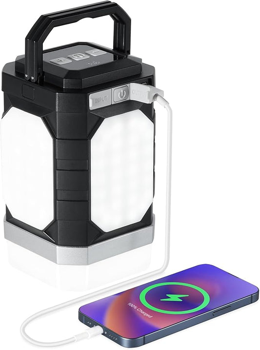 Sinvitron 30000mAh LED Camping Lantern with QC3.0 Fast Charging, 1000LM Emergency Lights for Power Outages, 350H Runtime, IPX5 Waterproof Rechargeable Lamp for Tent, Outdoor (Black/Grey)