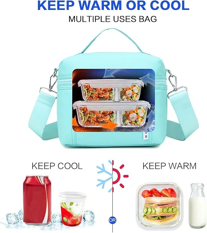 NOL Natural Organic Lifestyle Insulated Lunch Bags for Women Cooler Bag Lightweight Nylon Waterproof Lunch Box For Work (Cyan, Medium(normal))