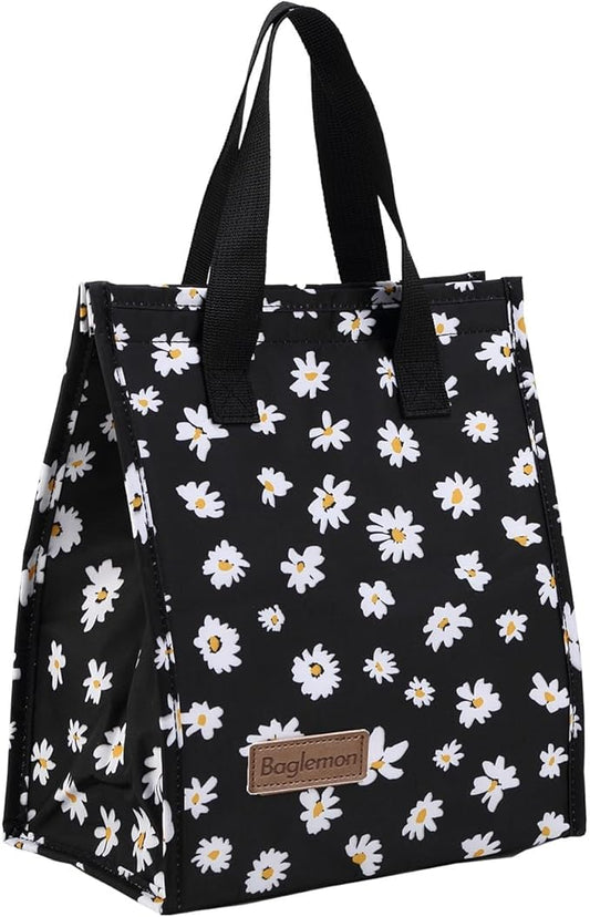 Lunch bag, Insulated Lunch Bag for Women Men, Lunch Containers Reusable Lunch Tote Bag for Work, Travel, Outdoor (BlackDaisy)