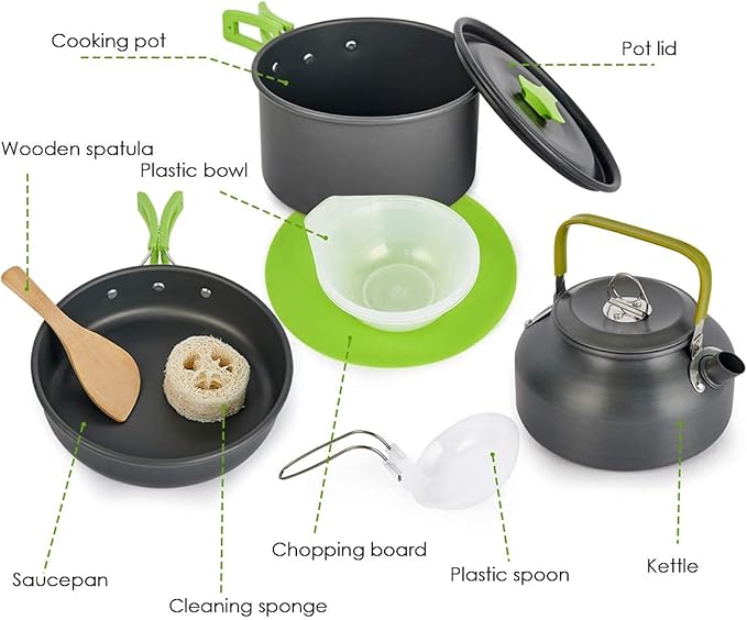 MEETSUN Portable Camp Cooking Set,Space Saving,Lightweight Aluminum Camping Cookware Set,Quick Heating Camping Pot Pan Set with Easy Clean Coating Perfect for Hiking,Backpacking,Outdoor Cooking