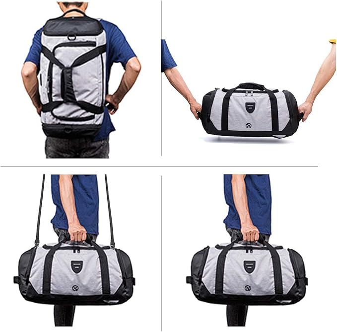 Gym Duffle Bag Backpack Waterproof Sports Duffel Bags Travel Weekender Bag for Men Women Overnight Bag with Shoes Compartment Grey