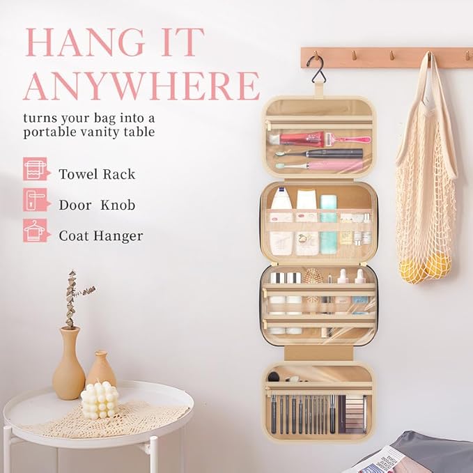 HOTOR Travel Toiletry Bag w/Hanging Hook - Spacious Toiletry Bag Essentials for Women & Men, Makeup Bag/Big Comparment, Waterproof for Travel Accessories, Large, Black