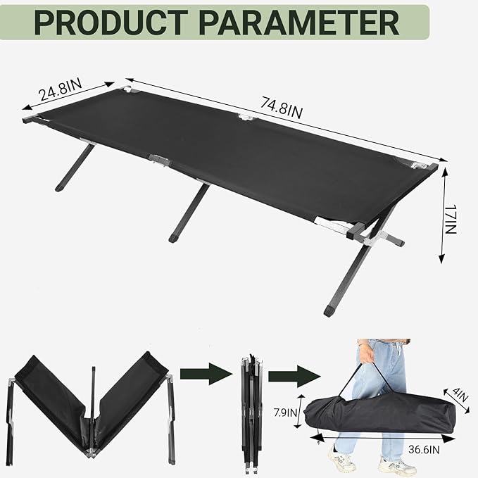 YSSOA Camping Cot, Sleeping Cots for Adults with Storage Bag, Portable and Lightweight Cot Bed for Outdoor Traveling, Hiking, Office Nap, Easy to Set up, 1 Pack