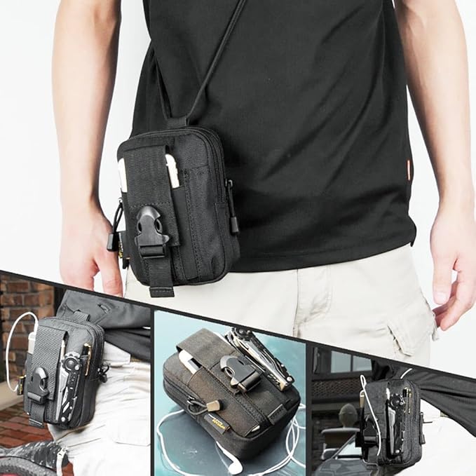 Tactical Molle Pouch, Universal EDC Waist Bag Pouches, Outdoor Belt Bags Gear Tool Gadget Pocket with Cell Phone Holster