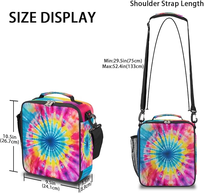 Pardick Rainbow Swirl Kids Lunch Bag Abstract Tie Dye Insulated Lunch Box Mini Cooler Back to School Thermal Meal Tote Kit Bento Tote Bags Thermal Lunchbox for Boys Girls