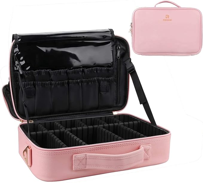 Relavel Travel Makeup Train Case Makeup Cosmetic Case Organizer Portable Artist Storage Bag with Adjustable Dividers for Cosmetics Makeup Brushes Toiletry Jewelry Digital Accessories