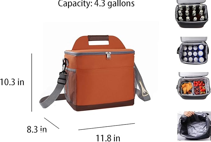 24-Can Insulated Lunch Bag for Women & Men - Large Soft Cooler Box with Leakproof Design, Lightweight Thermal Tote for Work, Travel, Picnic, Camping (Orange)