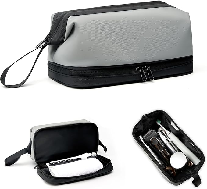 Large Travel Toiletry Bag for men women,Makeup Organizer Bag, Dopp Kit,Waterproof Hanging Cosmetic Bag for Toiletries Accessories (Grey)