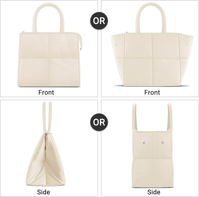 Coobiiya Stylish Lunch Box Lunch Bag for Women Men, Ultralight Thickened Leakproof Quilted Puffer Lunch Cooler Tote, Adult Small Cute Reusable Insulated Lunch Box for Work, Office, Travel (White)