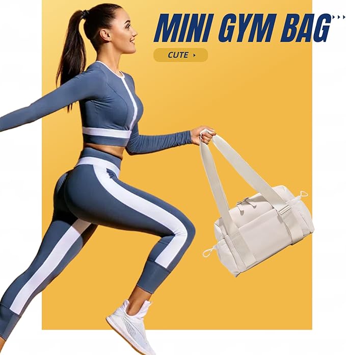 Mini Gym Bag for Women & Girls with Wet Compartment Small Gym Tote Bag Waterproof Travel Duffle Bag Cute Workout Sports Bag, Beige