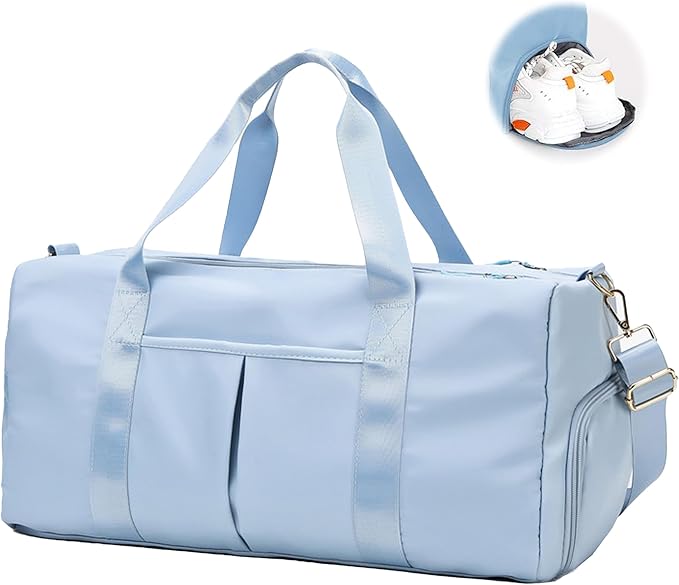 Women Gym Bag with Separation for Wet and Dry, Shoe Storage, Waterproof Travel Duffle Bag for Gym, Swimming, Yoga, Sports (Blue)