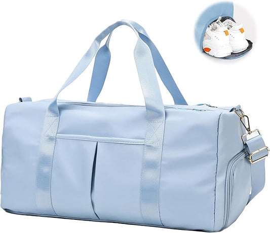 Women Gym Bag with Separation for Wet and Dry, Shoe Storage, Waterproof Travel Duffle Bag for Gym, Swimming, Yoga, Sports (Blue)