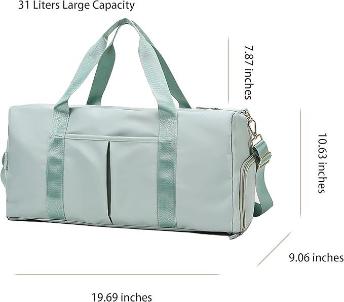 Women Gym Bag with Separation for Wet and Dry, Shoe Storage, Waterproof Travel Duffle Bag for Gym, Swimming, Yoga, Sports (Green)