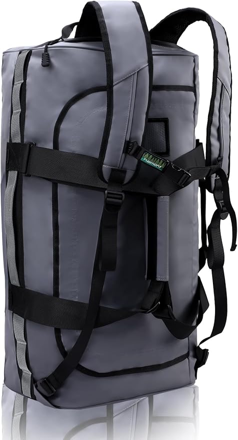 Haimont Gym Duffel Backpack Bag for Men Large Sports Duffle Bags with Backpack Straps for Hiking Travel Weekender Workout, Water Resistant, Gray, 60L