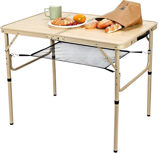 Folding Table 3FT Camping Table 2 Adjustable Height Lightweight Portable Aluminum Mini Foldable for Picnic Beach Indoor Outdoor, Yellow