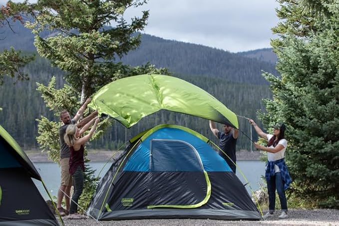 Coleman Sundome Dark Room 4/6 Person Tent, Blocks 90% of Sunlight to Keep Inside Cool, Weatherproof Tent with Rainfly Sets Up in Minutes