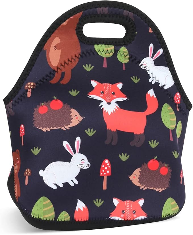 Violet Mist Neoprene Fox Lunch Bag Insulated Waterproof Lunch Bag Tote Cartoon Reusable Lunch Box Containers Food Carrying Lunch Handbag for men Women Work Thanksgiving Christmas Gifts