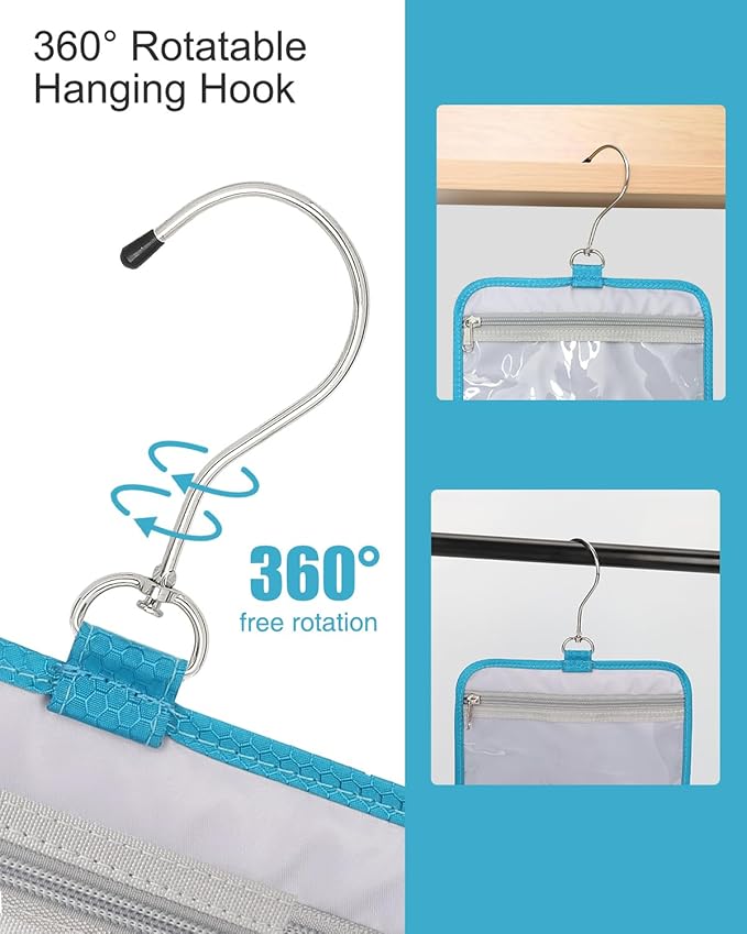 Relavel Hanging Toiletry Bag for Women and Men, Small Travel Bag for Girls Compact Size with Multiple Compartments Waterproof Travel Kit Wash Bag Makeup Storage Organizer Gym Shower Bag Blue