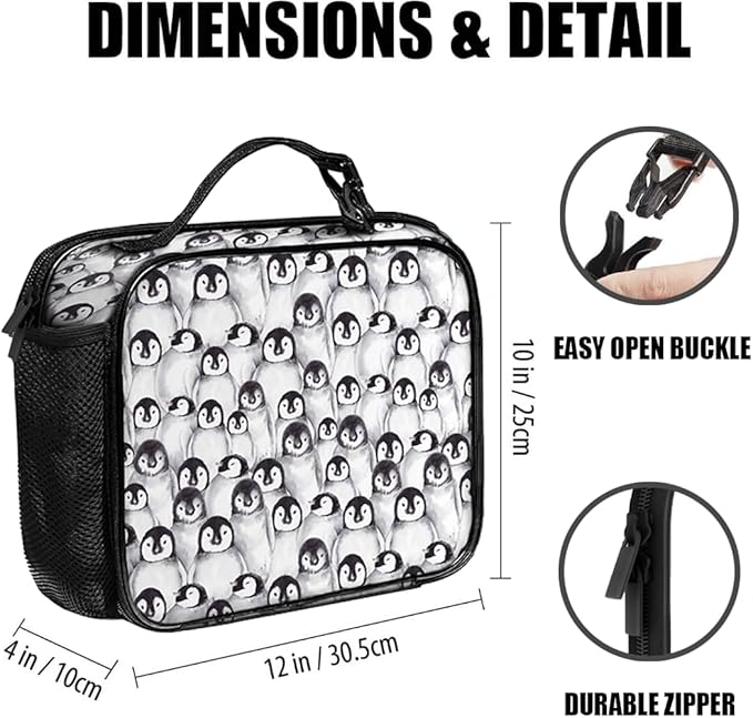 Penguin Lunch Bag Reusable Insulated Lunch Box Keep Food Cooler Thermal Lunch Tote for Women Men