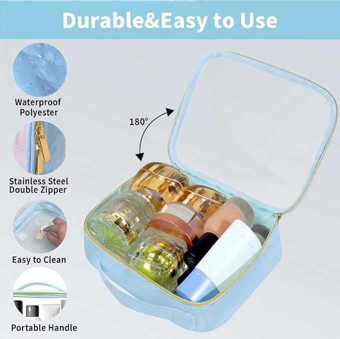 TSA Approved Travel Toiletry Bag,4 Pack Clear Makeup Bags with Handles,Quart Size Clear Cosmetic Bags for Traveling Women,Men,Carry on Airport Airline Compliant Bag,Blue