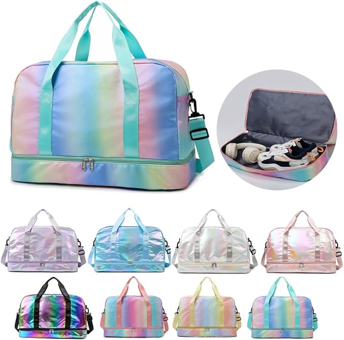 Sports Duffel Bag, Gym Bag with Shoes Compartment & Wet Pocket, Waterproof Overnight Bag Travel Bag Dance Bag for Girl, Weekend Bag for Women (gradient green)