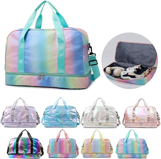 Sports Duffel Bag, Gym Bag with Shoes Compartment & Wet Pocket, Waterproof Overnight Bag Travel Bag Dance Bag for Girl, Weekend Bag for Women (gradient green)