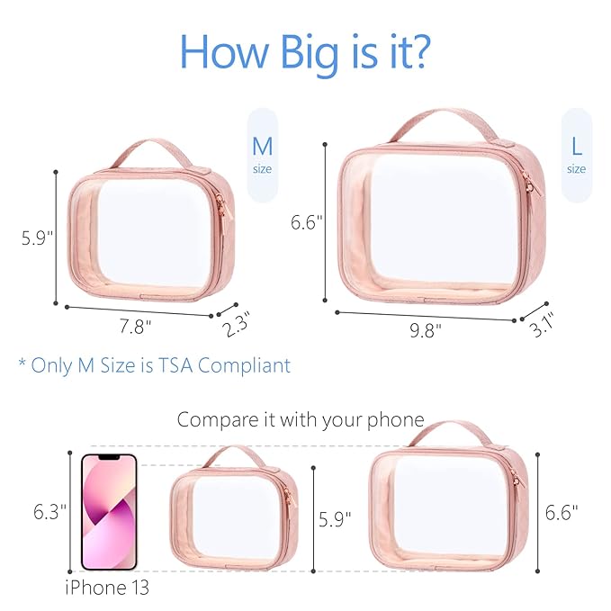 PACKISM Valentines Day Gifts for Him Her - TSA Approved Toiletry Bag - 180° Large Opening Clear Makeup Bags with Handle, Clear Toiletry Bags for Traveling Travel Essentials, Rose Pink