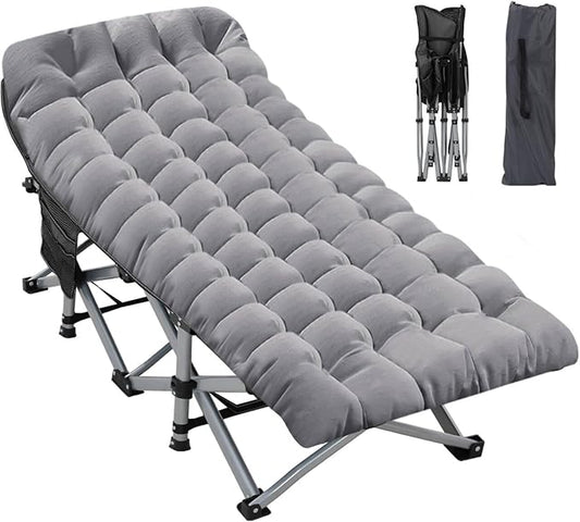 Folding Camping Cot 28inch w/Mattress, Heavy Duty Portable Sleeping Cot with Carry Bag, Double Layer Oxford Travel Camp Cots for Outdoors & Indoors, Suit for Adults Kids，Grey