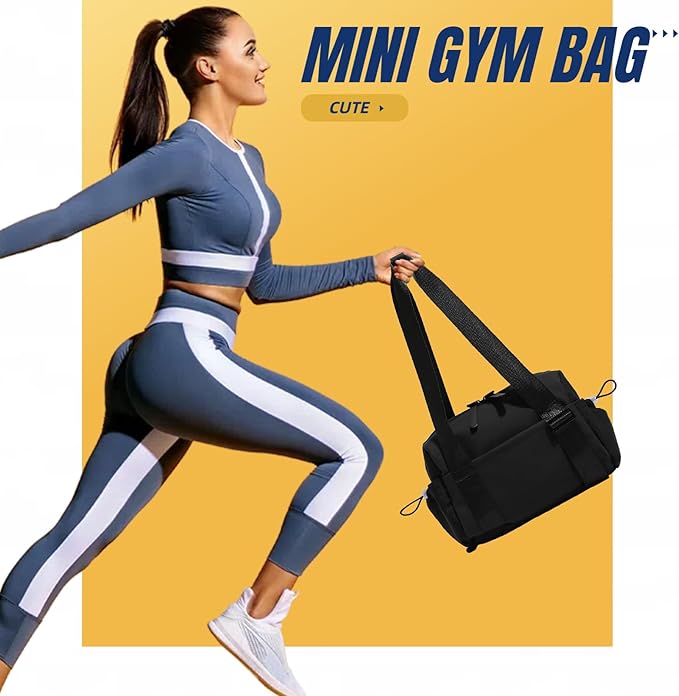 Mini Gym Bag for Women & Girls with Wet Compartment Small Gym Tote Bag Waterproof Travel Duffle Bag Cute Workout Sports Bag, Black