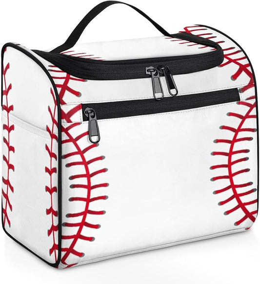 Sport Baseball Large Capacity Toiletry Travel Makeup Bag for Women Men, Ball Portable Waterproof Cosmetic Make up Case Organizer Bathroom Shower Bag with Handle Travel Accessories