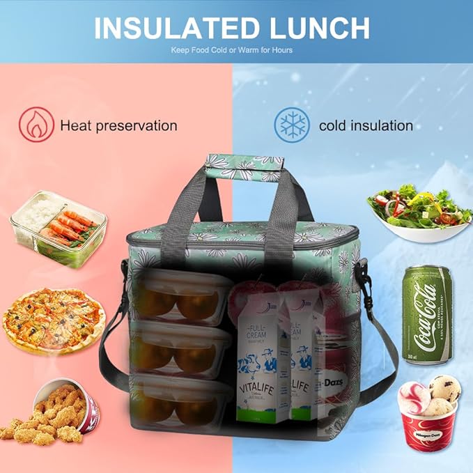 iknoe Large Cooler Bag Collapsible, 15L Insulated Bags, Leakproof Lunch Cooler Tote with Multi-Pockets for Adult, Insulated Lunch Box for Beach, Picnic,Work, Daisy 24-Can