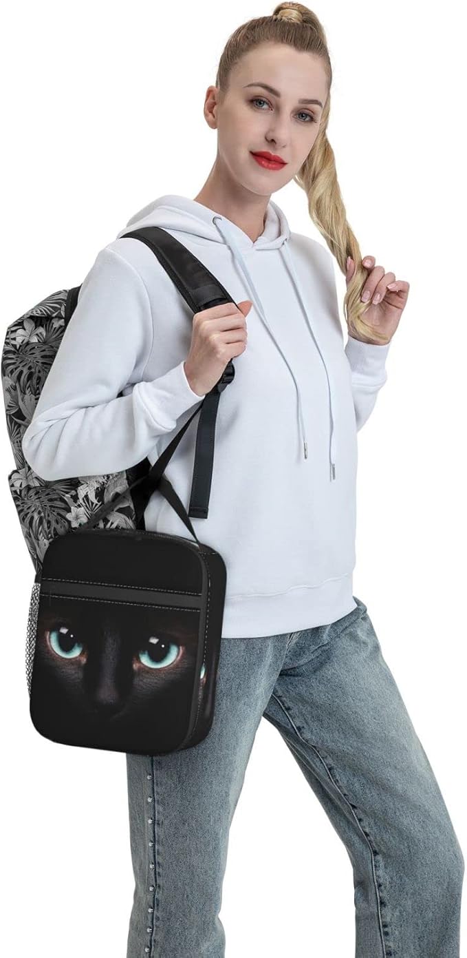 Black Cat Face Lunch Bag Reusable Insulated Lunch Box Thermal Cooler Tote For Boys Girls Teen School Men Women Travel Hiking Picnic