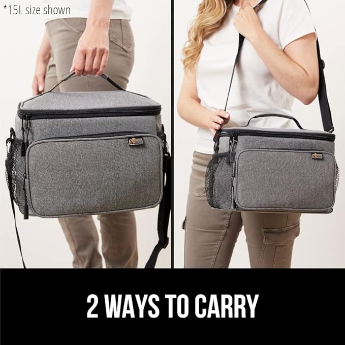 GORILLA GRIP Reusable Insulated Lunch Box Bag for Women Men,15L, Leakproof XL Soft Cooler Bags, Multiple Compartments, Mesh Pockets and Adjustable Strap, Food Tote Keeps Drinks Cold, 13x9, Light Gray