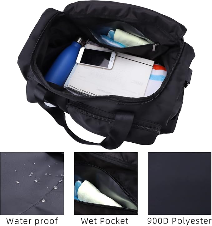 RAMHORN Travel Duffel Bag Gym Sports Luggage Bags Water Resistant Weekender Bag with Wet Pocket and Shoes Compartment Black