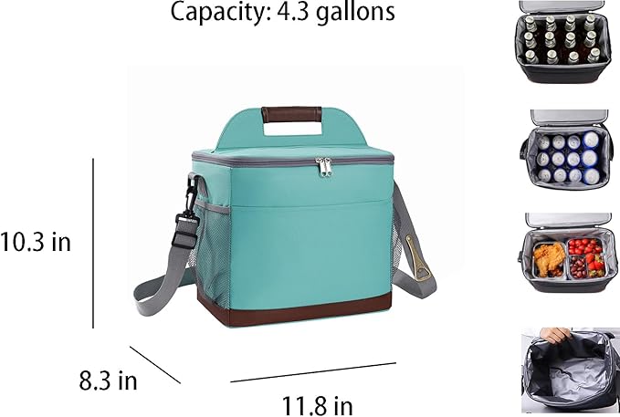24-Can Insulated Lunch Bag for Women & Men - Large Soft Cooler Box with Leakproof Design, Lightweight Thermal Tote for Work, Travel, Picnic, Camping (Mint Green)