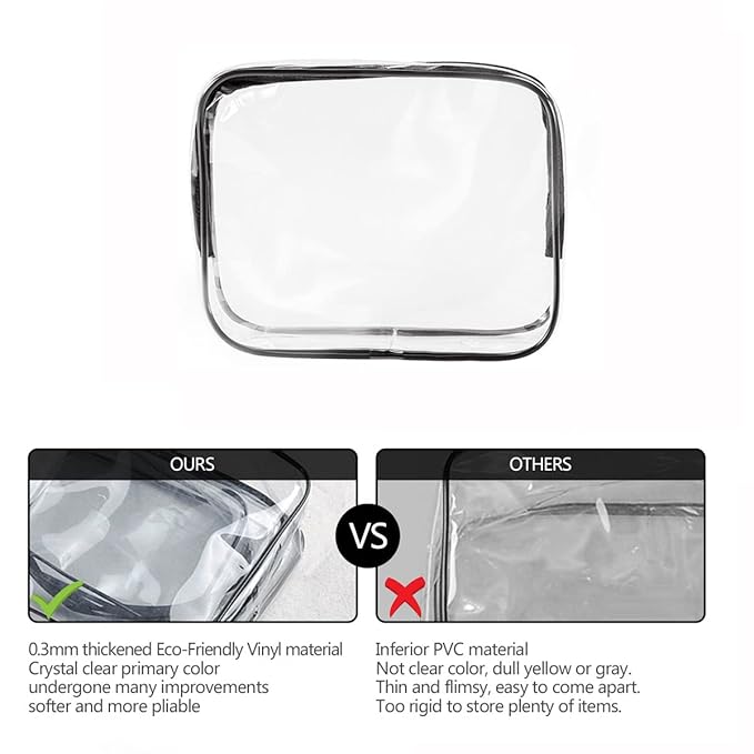 2Pcs Crystal Clear PVC Travel Toiletry Bag Kit for Women Men, Waterproof Vinyl Packing Organizer Storage Bags with Zipper Handle Straps, Cosmetic Pouch Carry on Airport Airline Compliant Bag Handbag