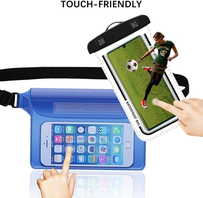 4 Pcs Waterproof Pouch Bags Set, Including 2 Waterproof Waist Pouch with Adjustable Waist Strap, 2 Waterproof Phone Cases for Kayaking, Swimming,Travel