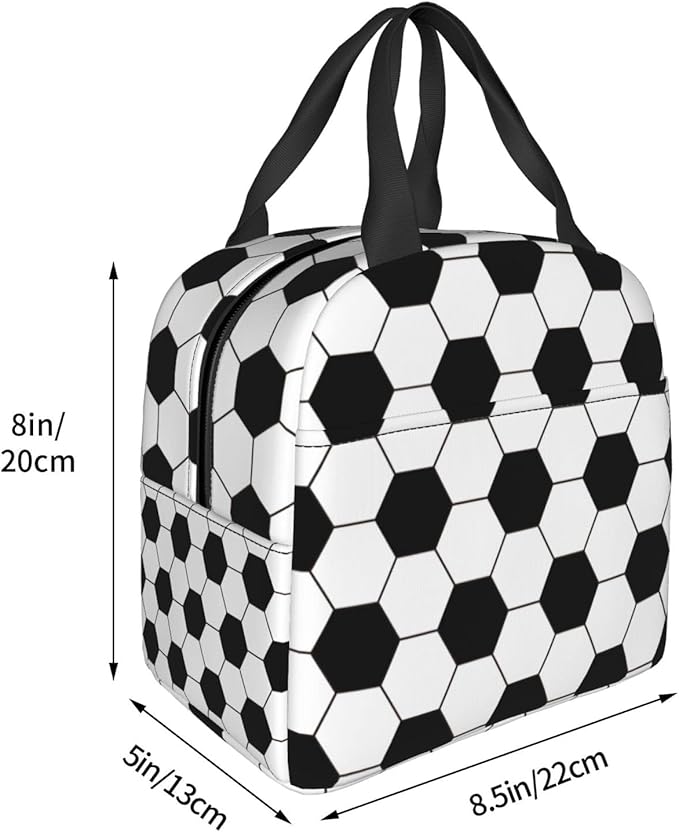 VOOHDDY Football Soccer Ball Black White Insulated Lunch Bag For Men Women Reusable Lunch Box Container Waterproof Portable Cooler Thermal Tote Bag For Work Office Picnic Beach Travel