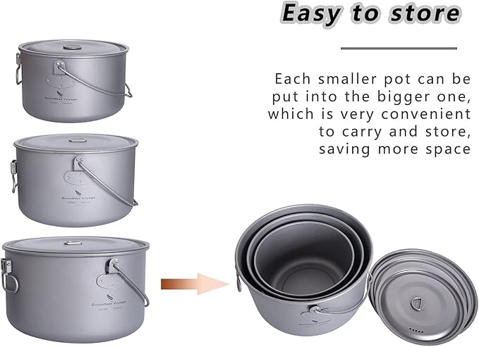 Outdoor 750ml - 2900ml Titanium Pot with Lid Folding Bail Handle Camping Hiking Picnic Ultralight Water Bottle Cup Mug Spork Set