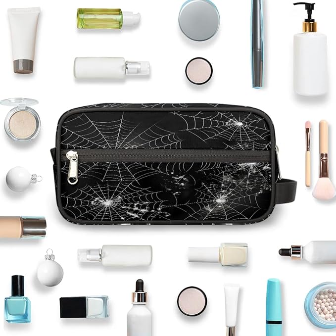 Spiders Web Hanging Toiletry Bag,Travel Hygiene Kits,Waterproof Makeup Carry-on Bags,Cosmetic Bag,Approved Shave Dopp Kit for Toiletries Shower Bathroom Halloween Accessories Gifts Black
