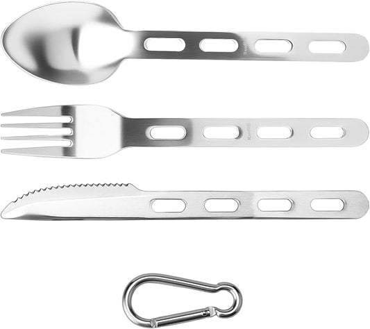 Travel Utensils, Durable Stainless Steel Camping Utensil Set, Reusable 3-Piece Travel Cutlery Set, Easy to Carry & Practical Camping Utensils for Traveling Picnic Hiking