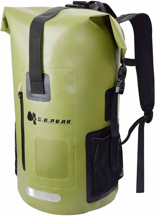 SEPEAK 35L Waterproof Dry Bag Backpack IPX6, Roll-Top Closure Bag Boating & Kayak Accessories - Essentials for Camping Swimming Beach Fishing Rafting Travel,Green