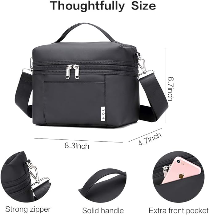 NOL Natural Organic Lifestyle Insulated Lunch Bags for Women Cooler Bag Lightweight Nylon Waterproof Lunch Box For Work(Small, Black)