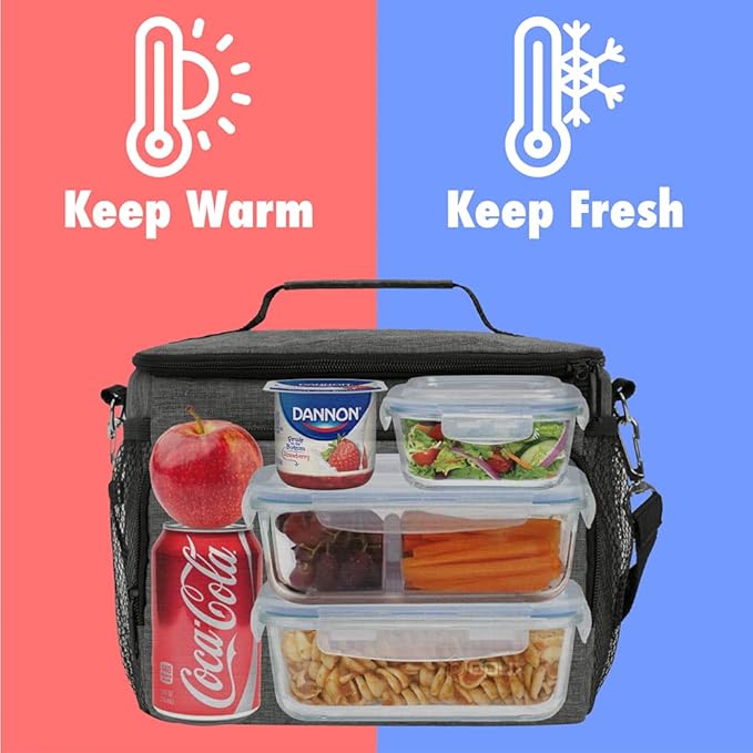 opux Insulated Soft Lunch Bag for Men Women for Office Work School Picnic, Leakproof Cooler Bag with Shoulder Strap for Kid Adult (Charcoal Gray)