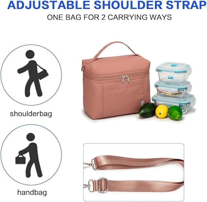 NOL Natural Organic Lifestyle Insulated Lunch Bags for Women Cooler Bag Lightweight Nylon Waterproof Lunch Box For Work (Small, Dark Pink)