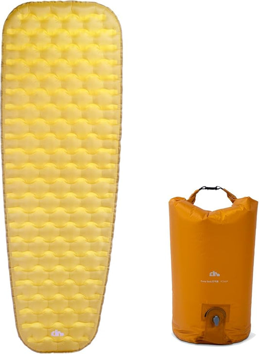 iClimb 1 Stable Comfortable Air Sleeping Pad and 1 Sleeping Pad Pump Sack Bundle, Ultralight Compact for Single Adult Outdoor Camping Backpacking Hiking
