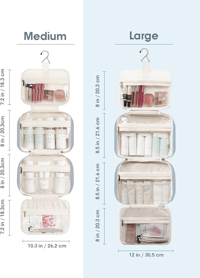 Narwey Hanging Toiletry Bag for Women Travel Makeup Bag Organizer Toiletries Bag for Travel Size Essentials Accessories Cosmetics (Greyish Blue (Medium))