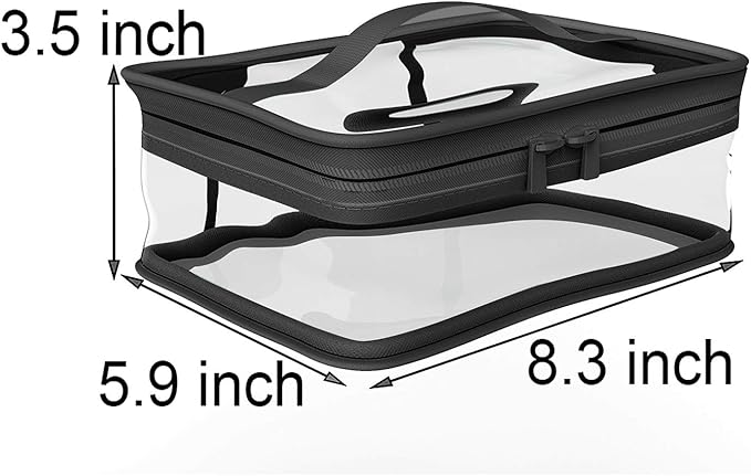 Black Transparent Cosmetic Bag Waterproof Handbag Portable Travel Work Make Up Kit Double Zipper Storage Bag, 2 PCS