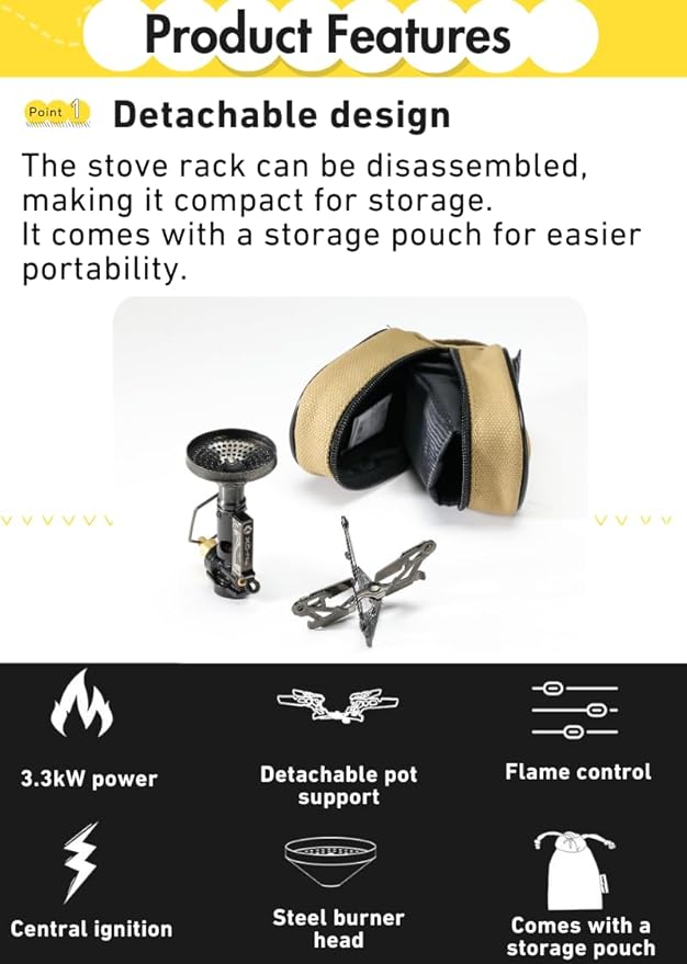 CAMPINGMOON Canister Top Stove Portable Compact Foldable w/Micro Regulator w/4Flex w/igniter XD-2F (Year of the Snake Limited Black Edition)