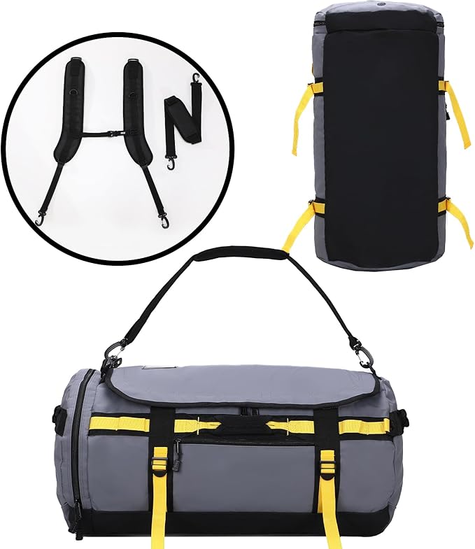 MIER Large Duffel Backpack Sports Gym Bag with Shoe Compartment, Heavy Duty and Water Resistant, Gray, 60L